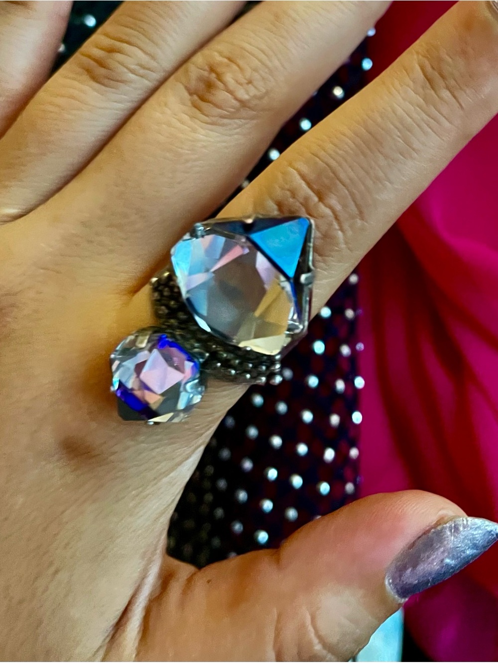 Swarovski Crystal Statement edgy Double Ring - Silver